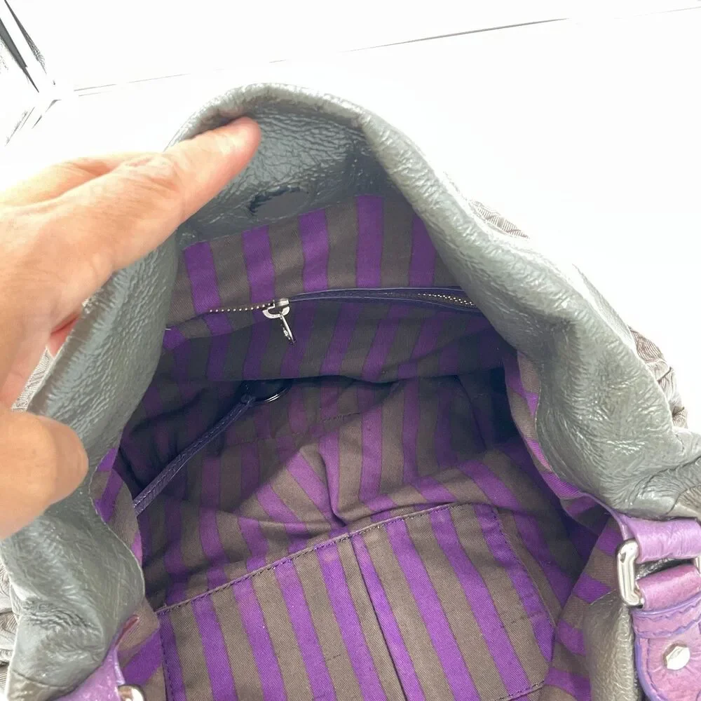 Marc By Marc Jacobs‎ Large Patent Leather Handbag Shoulder Bag Hobo Grey Purple